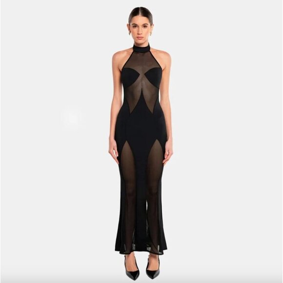 OW Collection Sierra Sheer Panel JUMPSUIT Black Womens Size Small - Picture 2 of 10